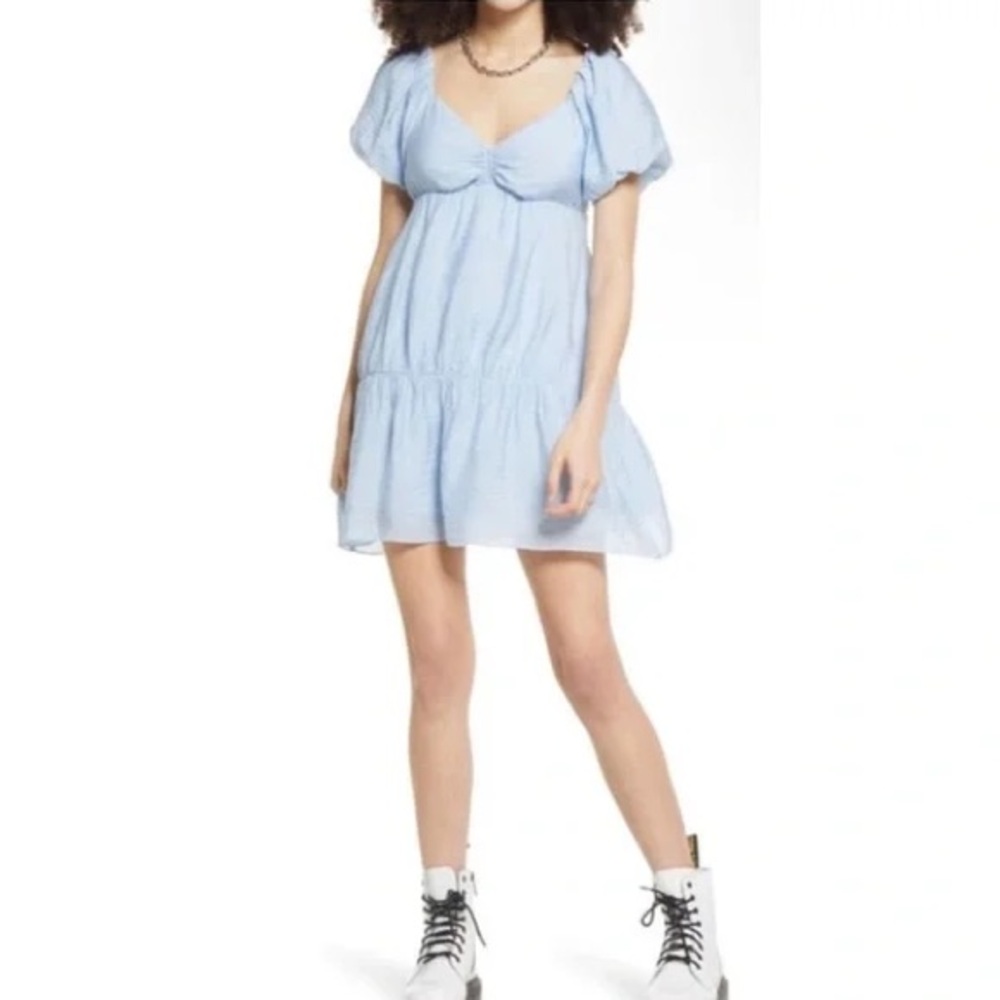 BP Baby Blue Puff Sleeve Barbie Doll Style Mini Dress